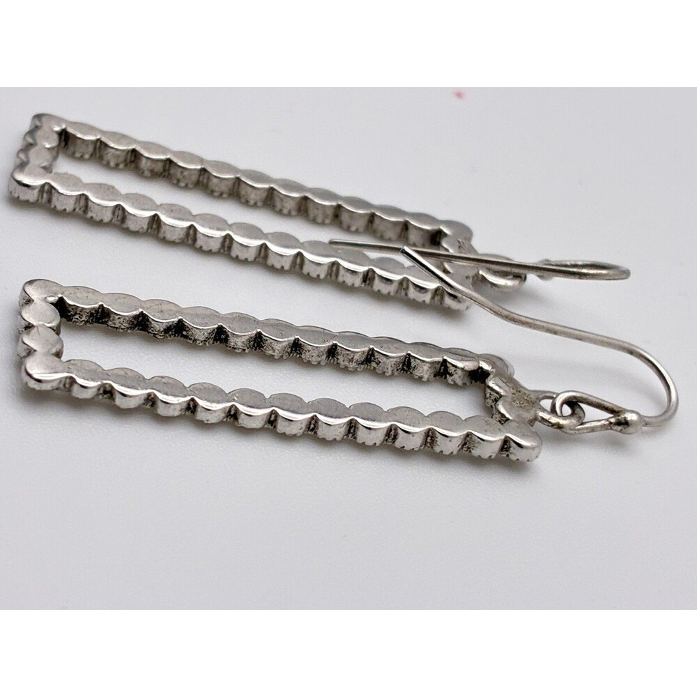 Maracasite Open Rectangular Sterling Silver Dangle Pierced Earrings 1.5” Tested - Picture 7 of 8